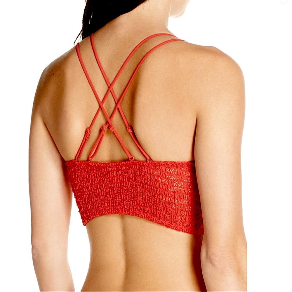 NEW INTIMATELY FP Red Floral Crochet Daisy Crop Top Bralette Sm NWT - Picture 3 of 7